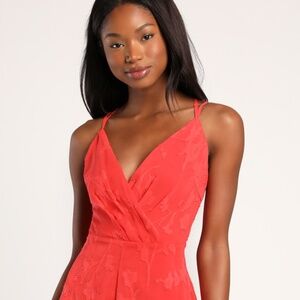 Lulus Rush To Romance Coral Burnout Floral Sleeveless Romper Pink - Size S
